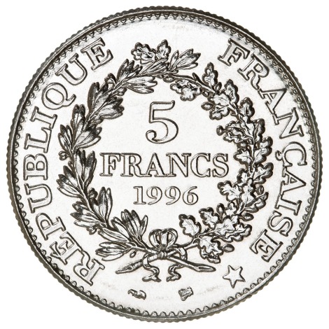 5 francs français Hercule de Dupré, 1996, revers